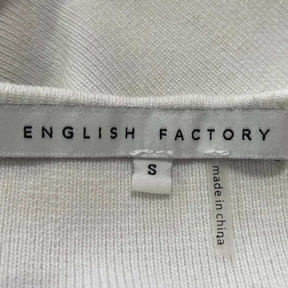 Womens Size Small English Factory White/Blue Sleeveless Knit Dress Ruffle Detail - Picture 3 of 5